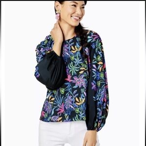 Lilly Pulitzer Imani Long Sleeve Top Paradise Glow Onyx Sz M Medium